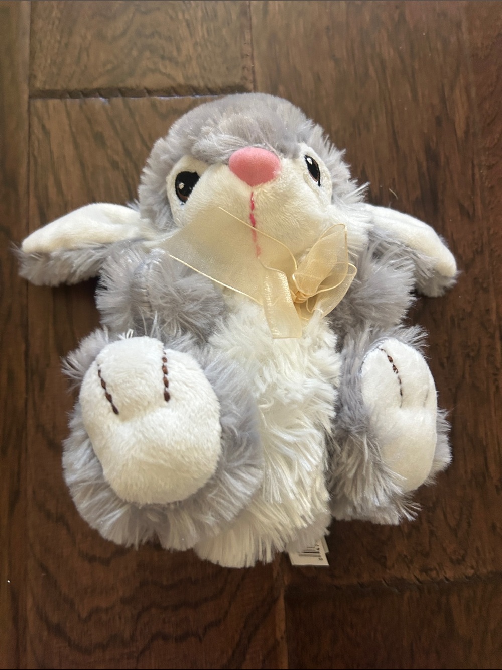 Dan Dee 6 inch Plush Grey & White Bunny with Pink Nose and Bow